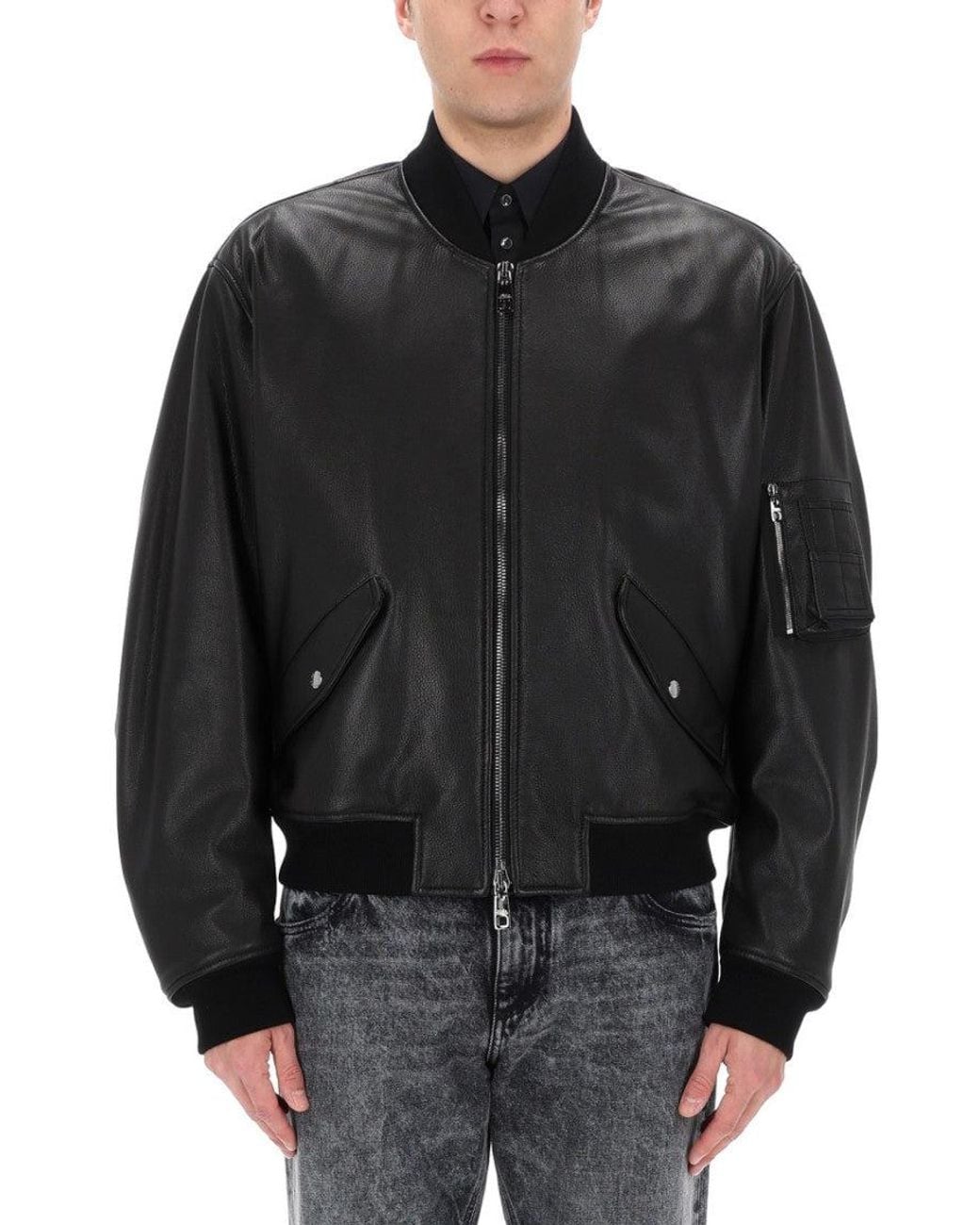 Dolce & Gabbana Black Solid Mock Collar Jacket for men