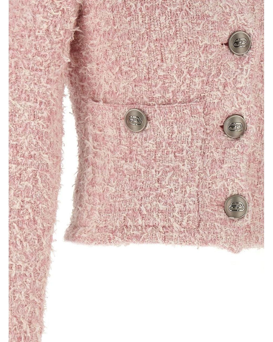 Balenciaga Pink Cropped Tweed Cardigan