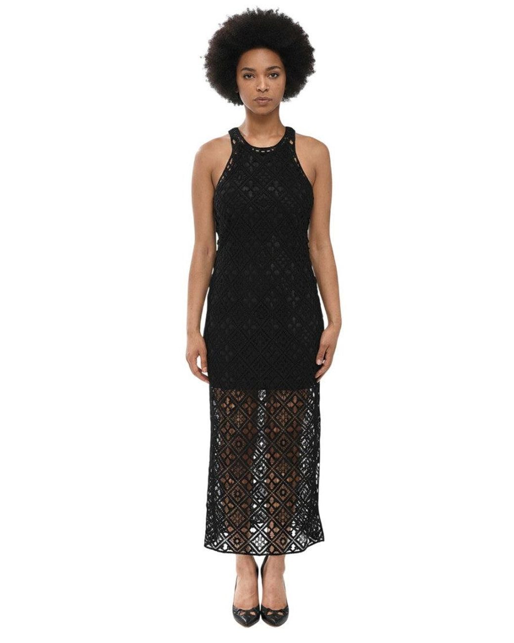 Off-White c/o Virgil Abloh Black Crochet Halter Neck Midi Dress