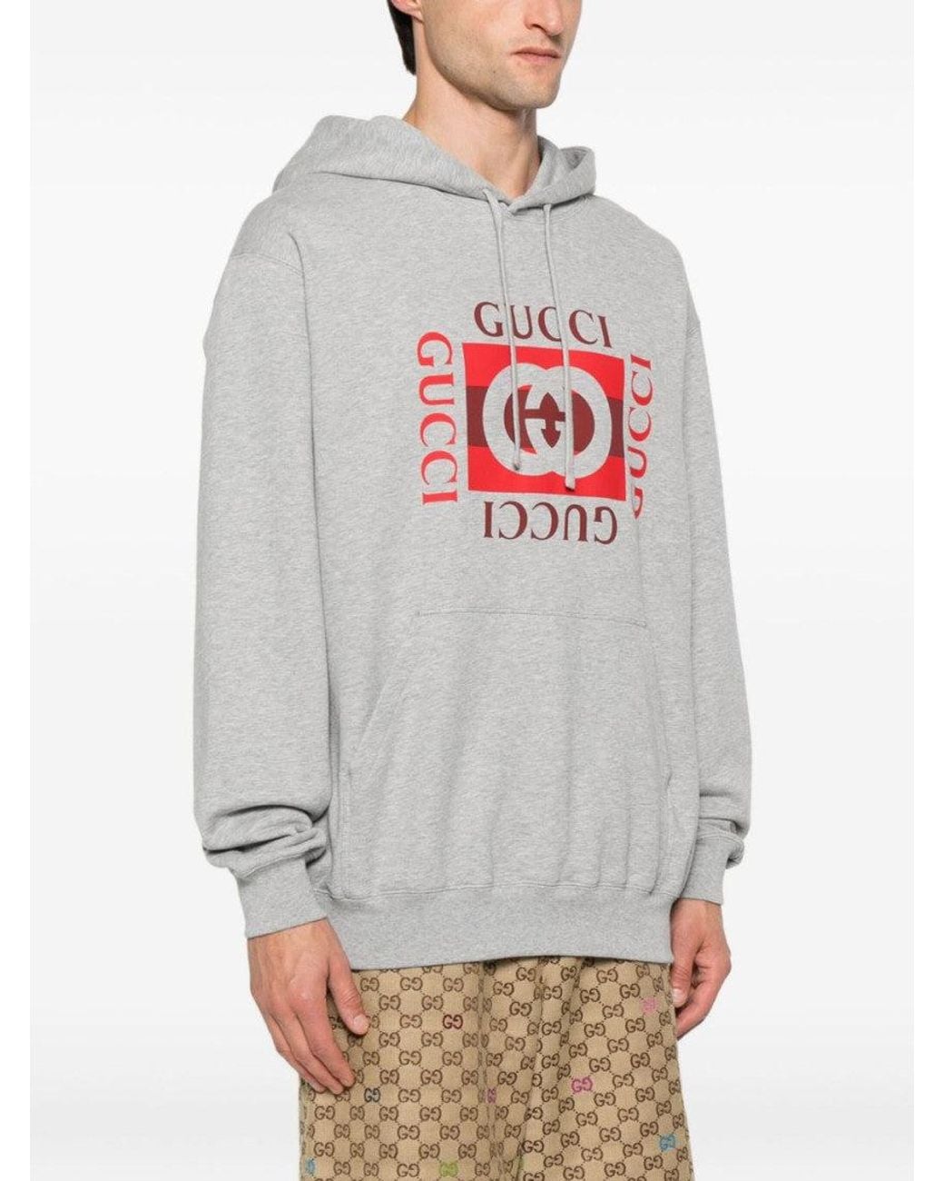 Gucci Gray Logo Cotton Hoodie for men
