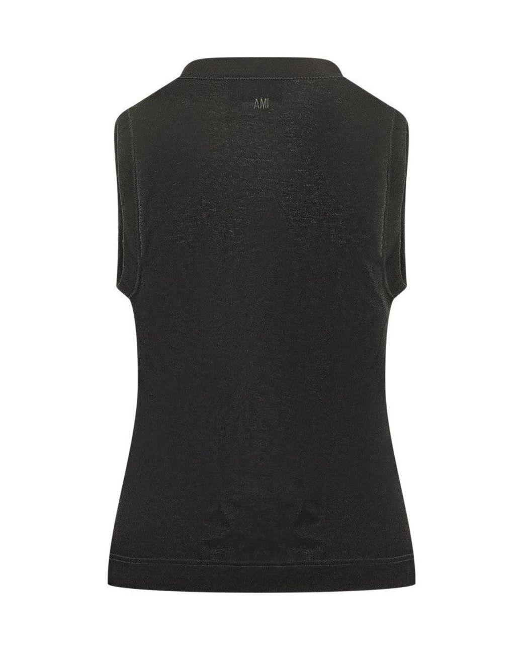 AMI Black Solid Crew Neck Top