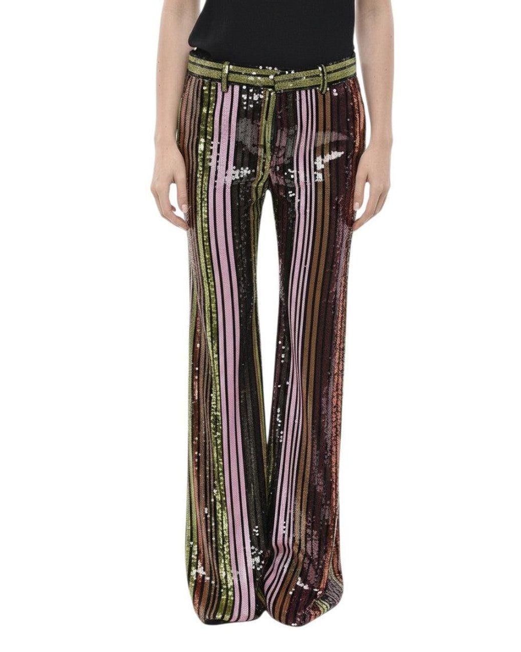 DSquared² Black Multi Color Flared Flat Front Pants
