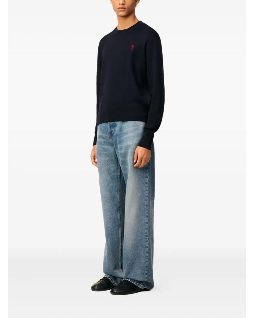 AMI Blue Crew Neck Logo Sweater for men