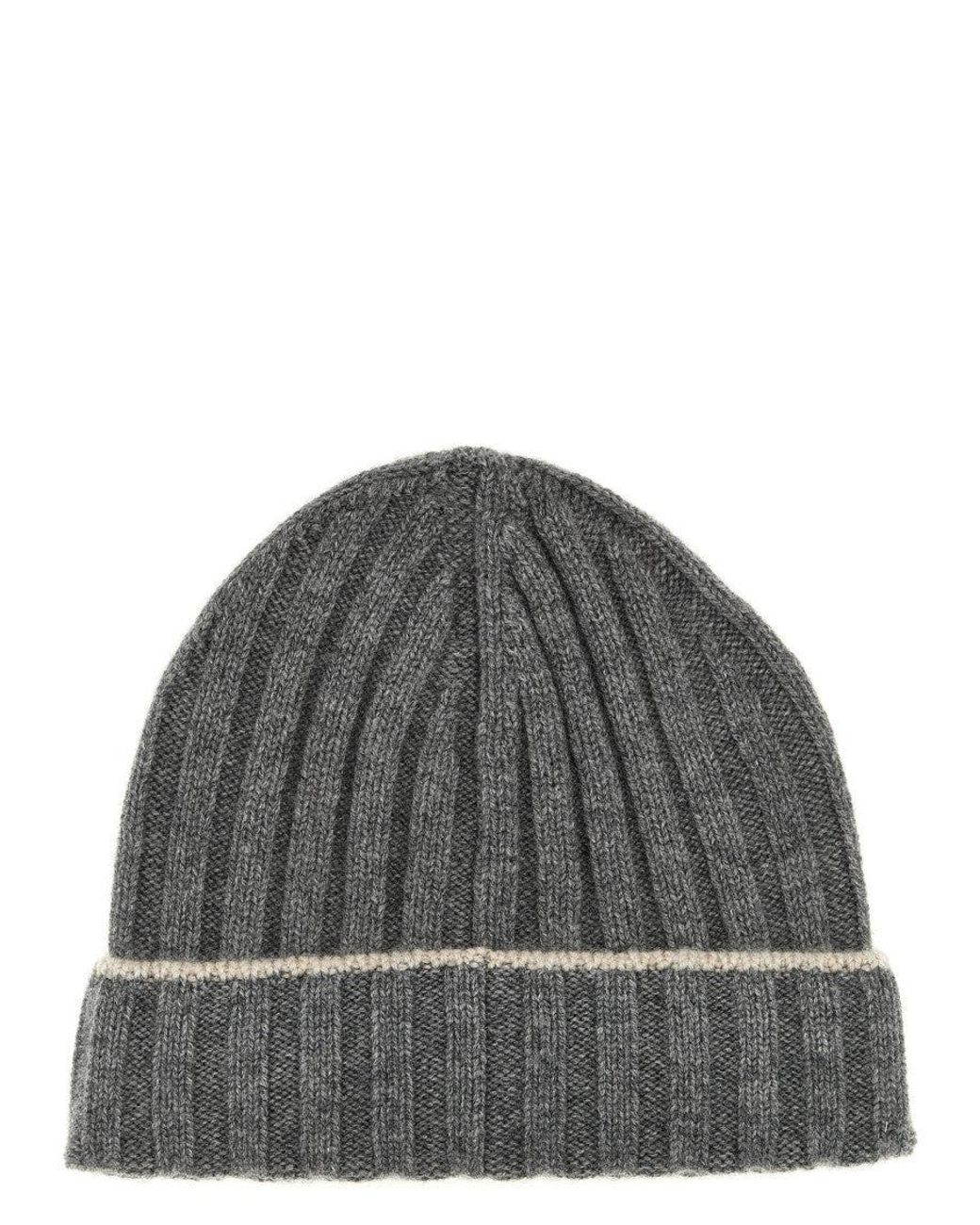 Brunello Cucinelli Gray Contrast Line Beanie for men