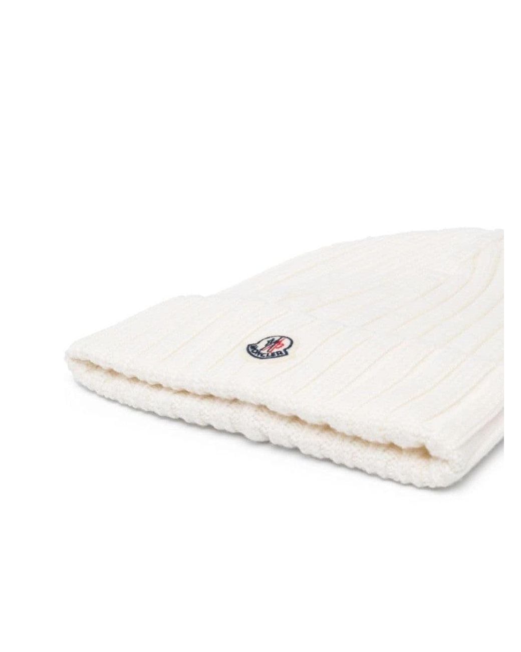 Moncler White Logo Wool Beanie