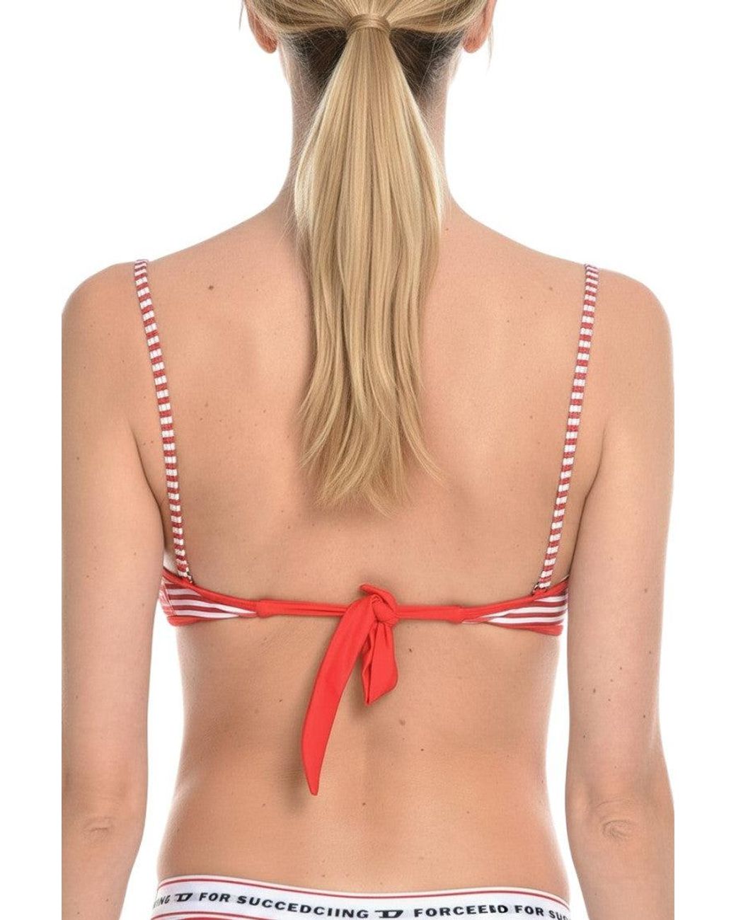 DIESEL Red Stripes Bikini Top Swimwear
