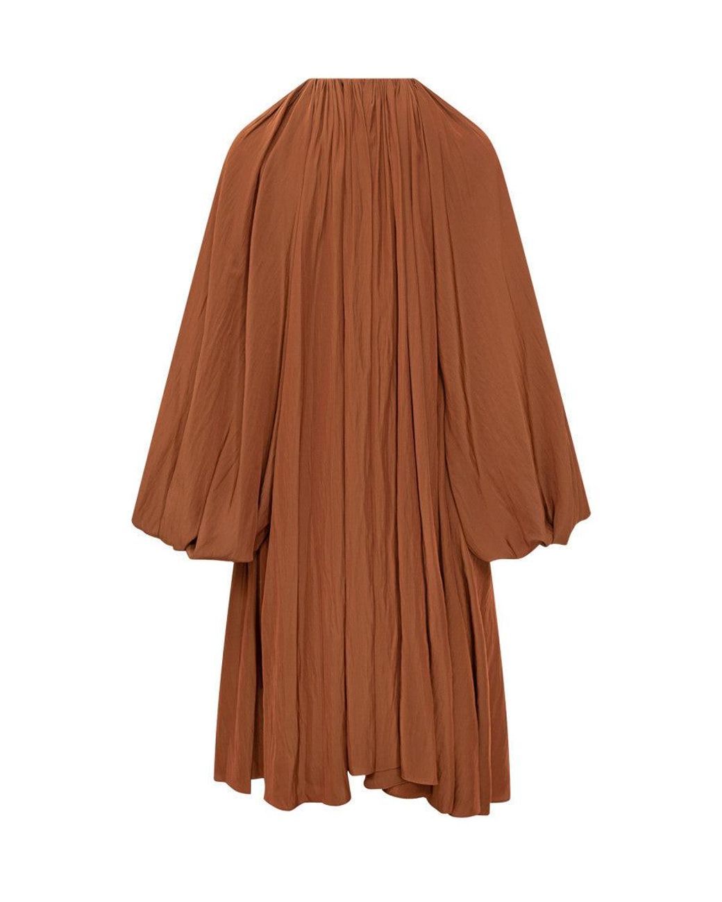 Lanvin Brown Pleated Round Neck Midi Dress