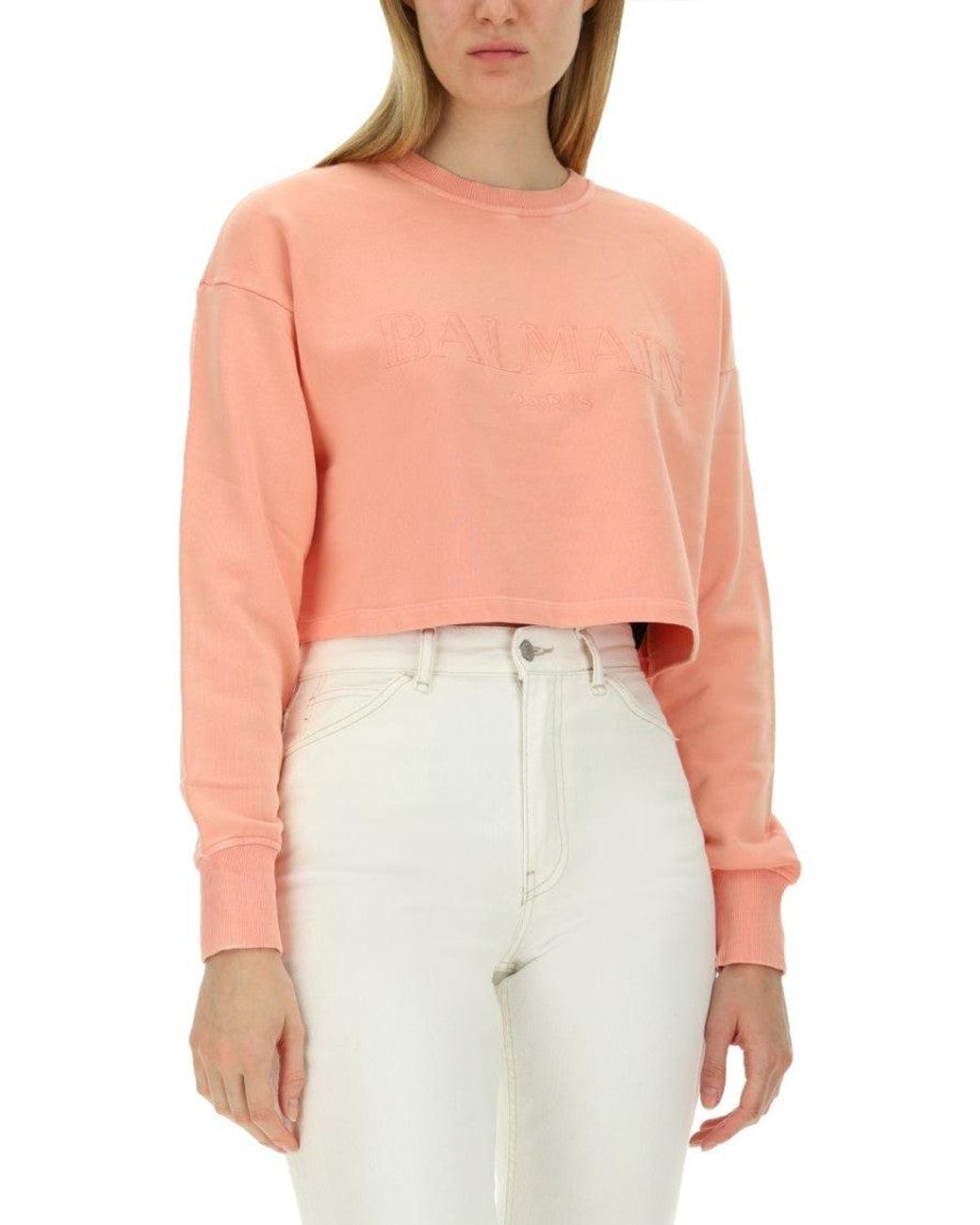Balmain White Logo Crew Neck Sweatshirt