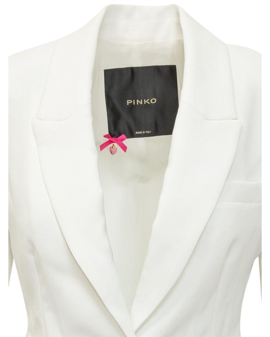 Pinko White Solid Shawl Lapel Blazer