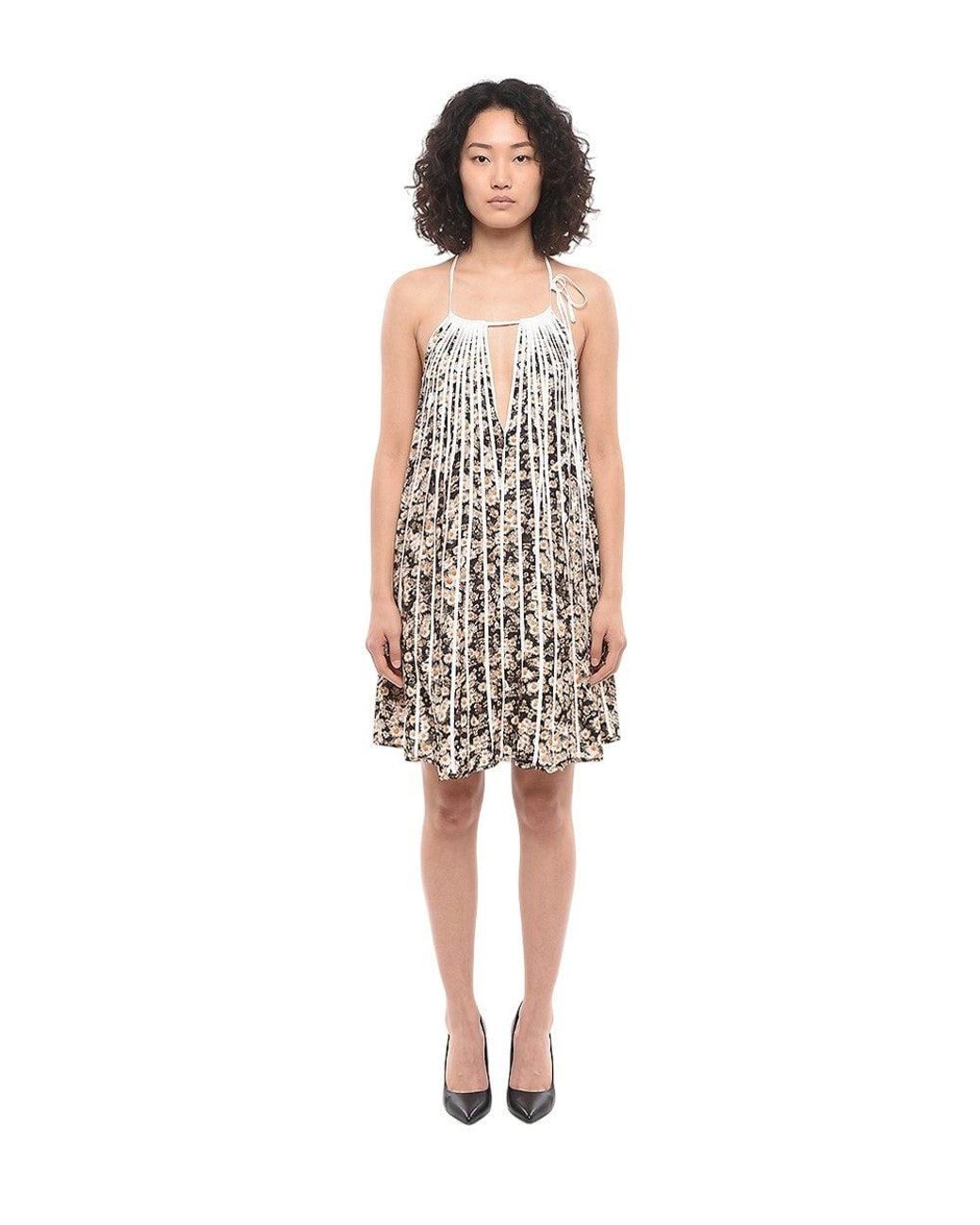 Stella McCartney Blackwhite Floral Halter Neck Mini Dress
