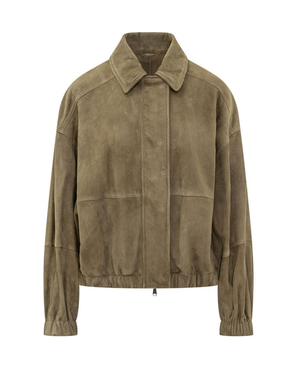 Brunello Cucinelli Green Lethestane Leather Jacket for men
