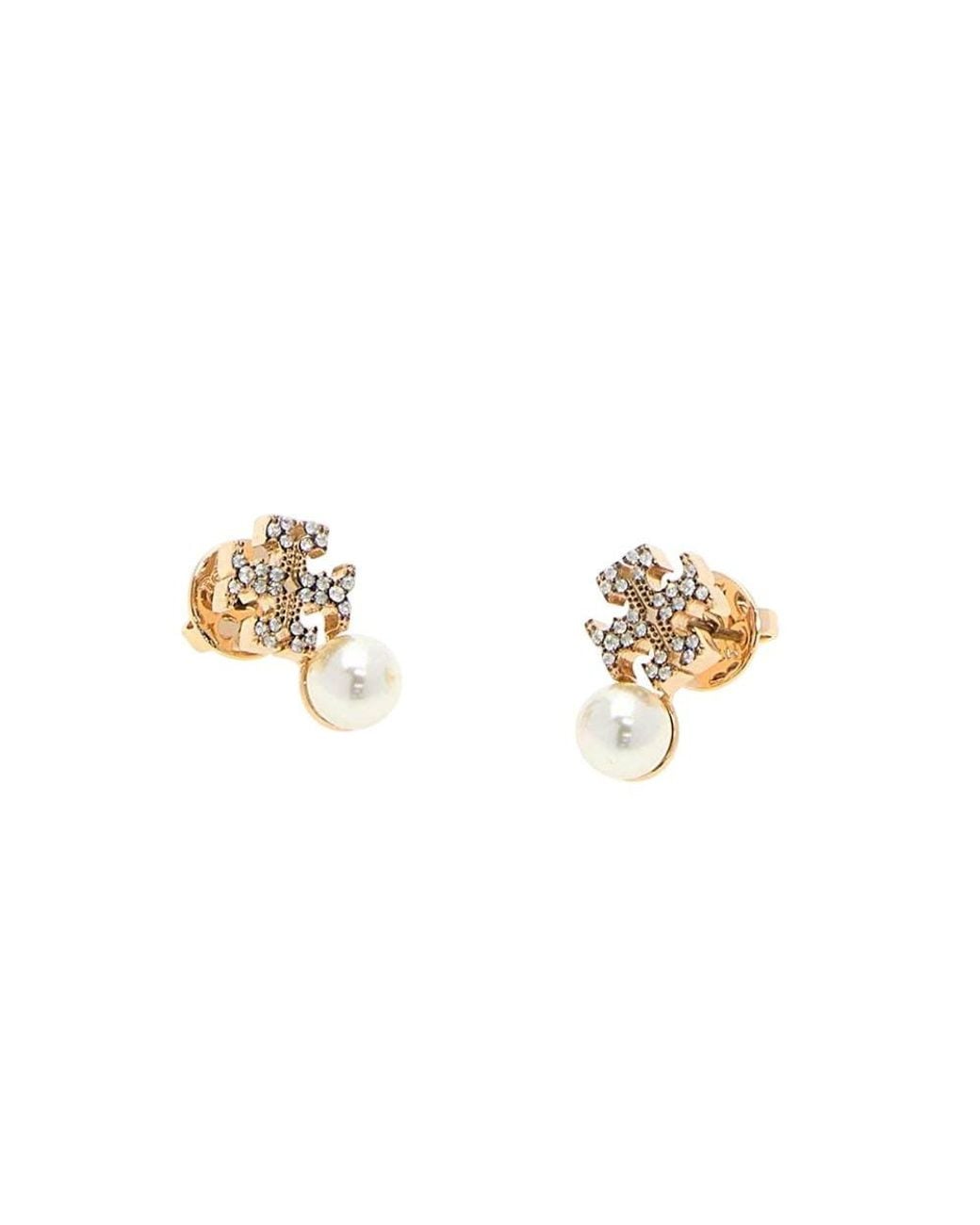 Tory Burch White Golden Moondance Stud Earrings