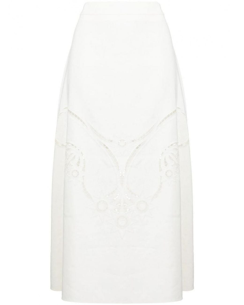 Chloé White Embroidered Midi Skirt