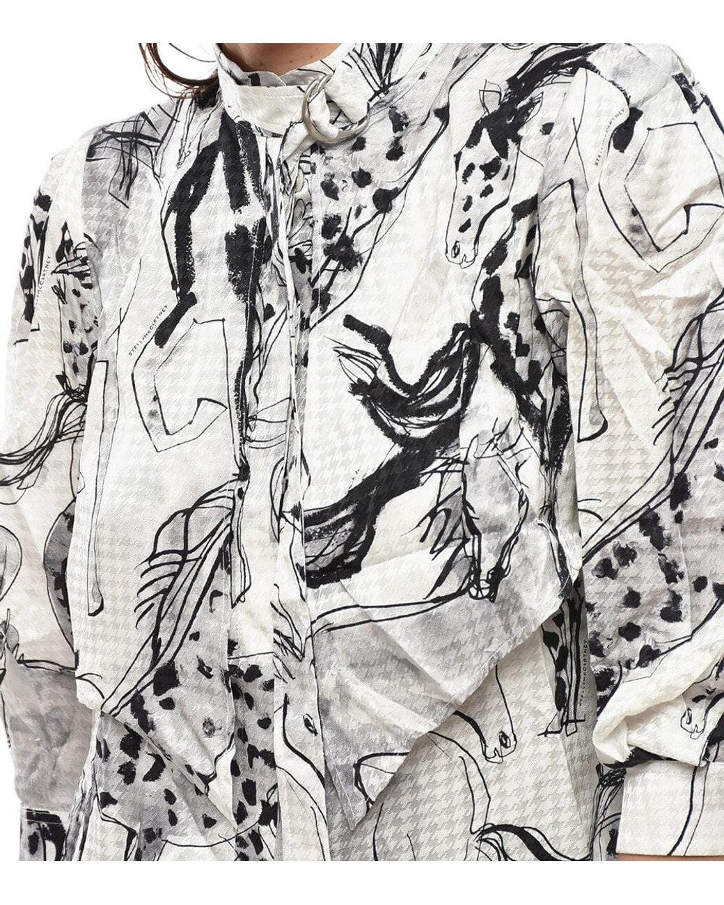 Stella McCartney Gray Blackwhite Printed Mock Collar Top