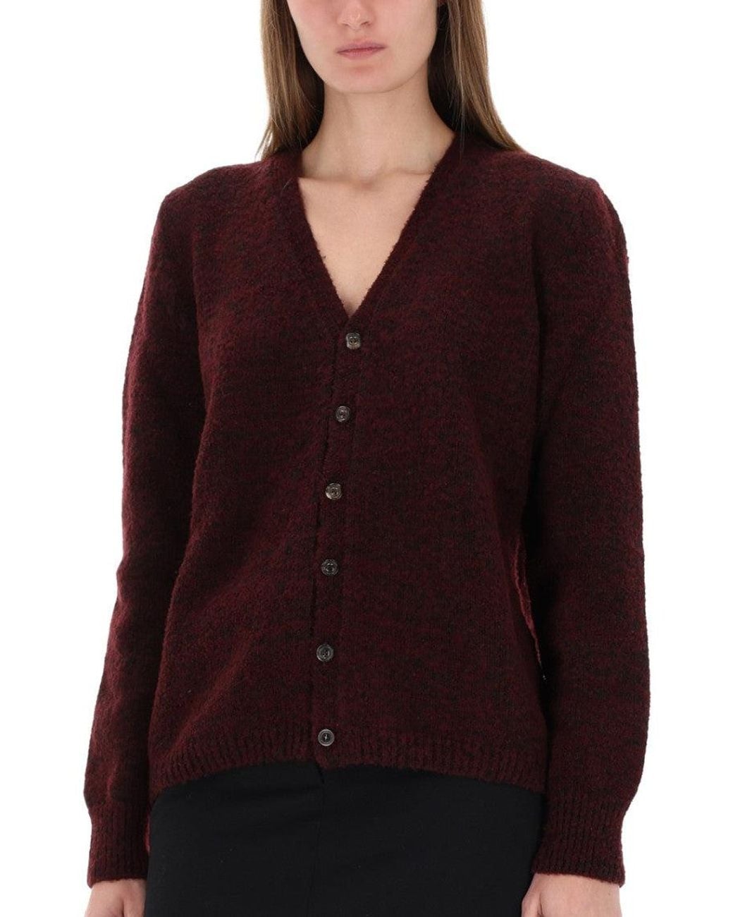 Maison Margiela Red Knitted V Neck Cardigan