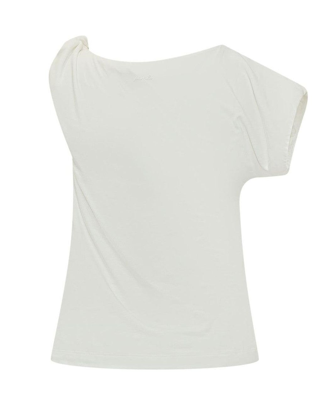 Pinko White Solid One Shoulder T-Shirt