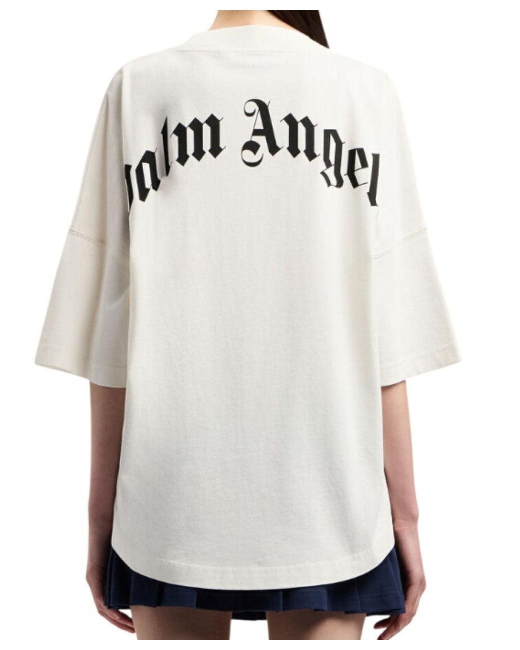 Palm Angels White Logo Crew Neck T-Shirt