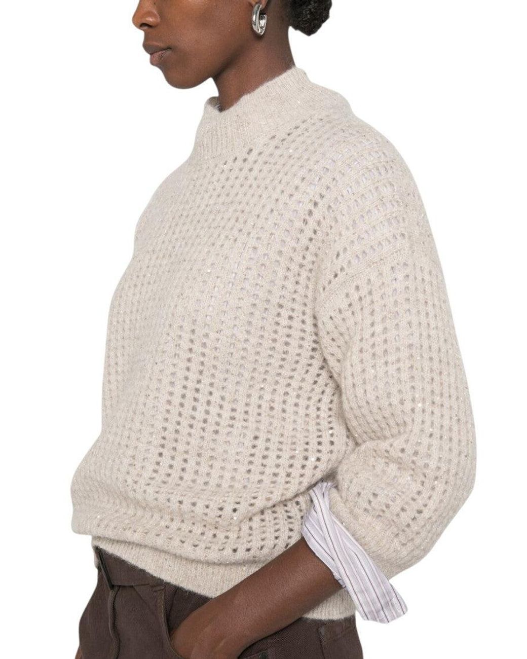 Peserico White Knitted Crew Neck Sweater