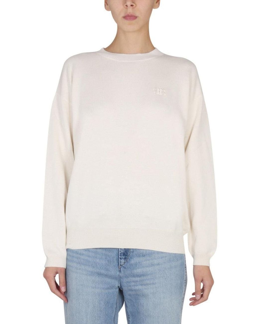 Ballantyne White Solid Crew Neck Sweater