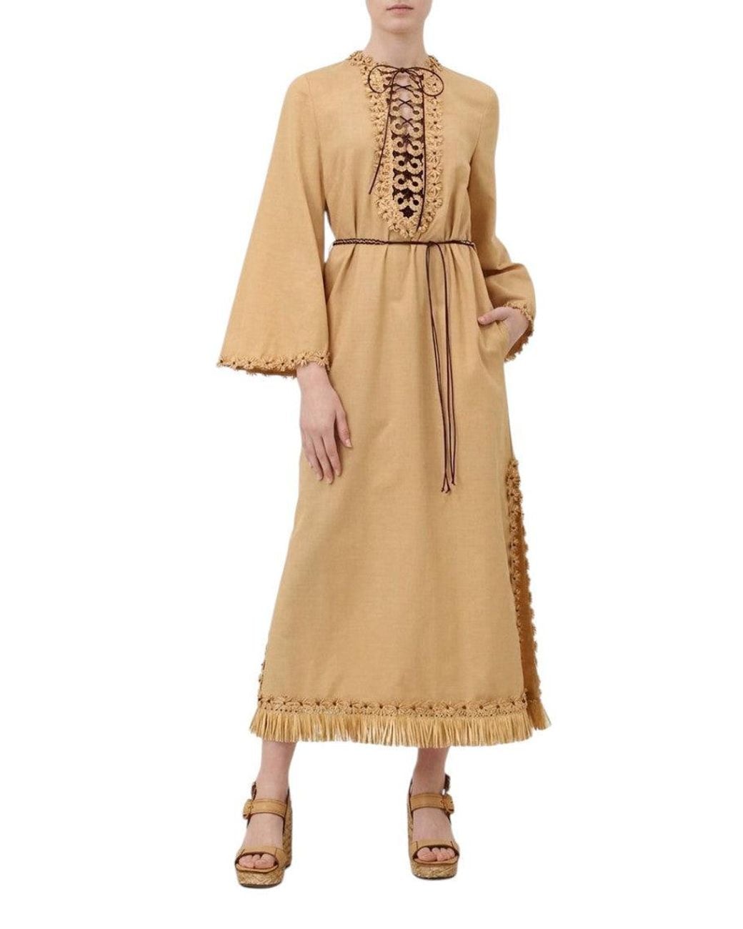 Zimmermann Natural Light Band Collar Midi Dress