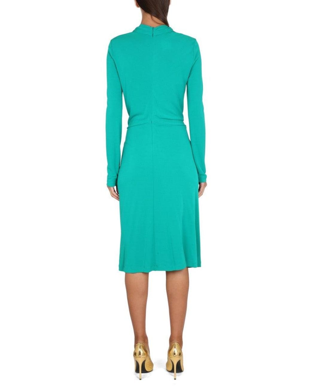 Alberta Ferretti Green V Neck Midi Dress