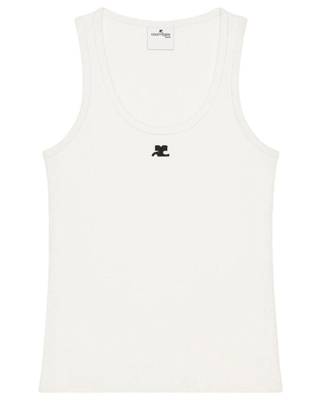 Courreges White Solid Scoop Neck Top