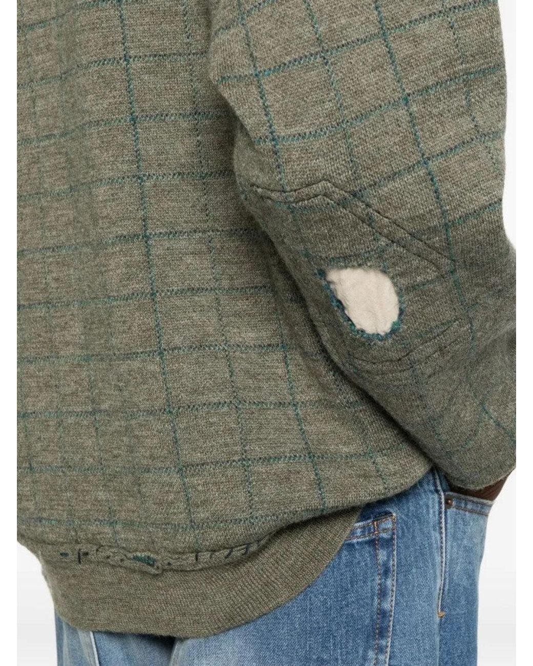Maison Margiela Green Checked Distressed Sweater for men