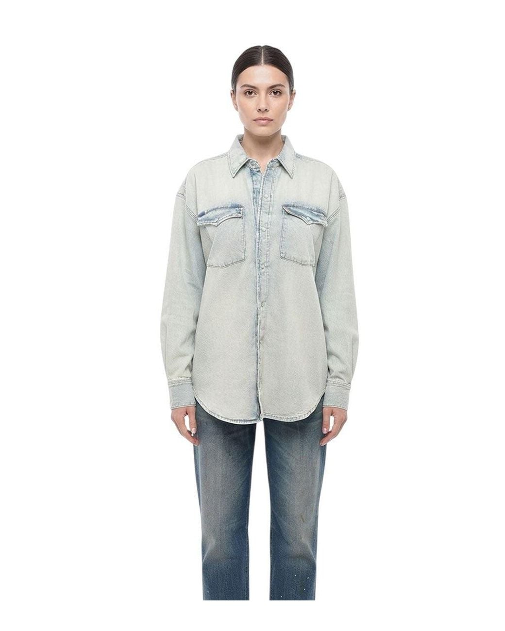 Re/done Gray Light Oversized Solid Shirt