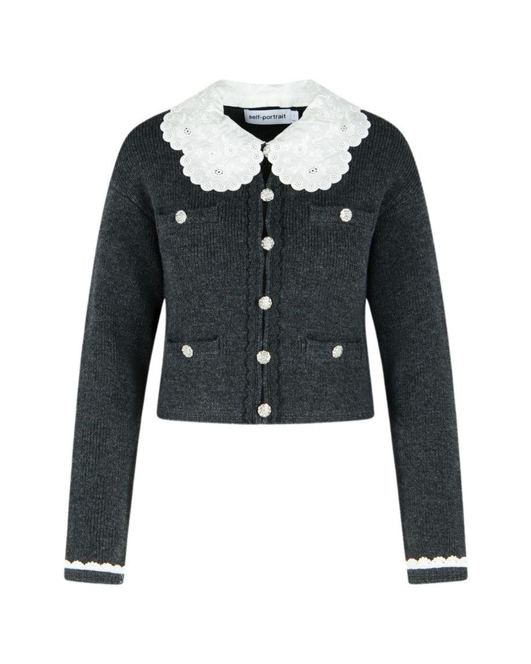Self-Portrait Black Lace Collar Cardigan
