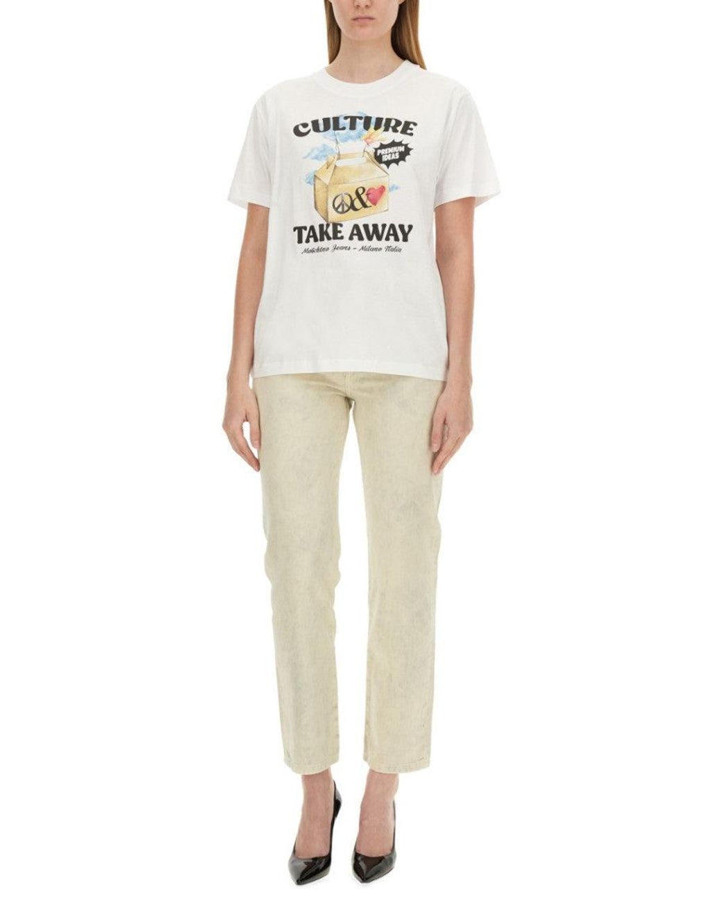Moschino White Graphic Crew Neck T-Shirt