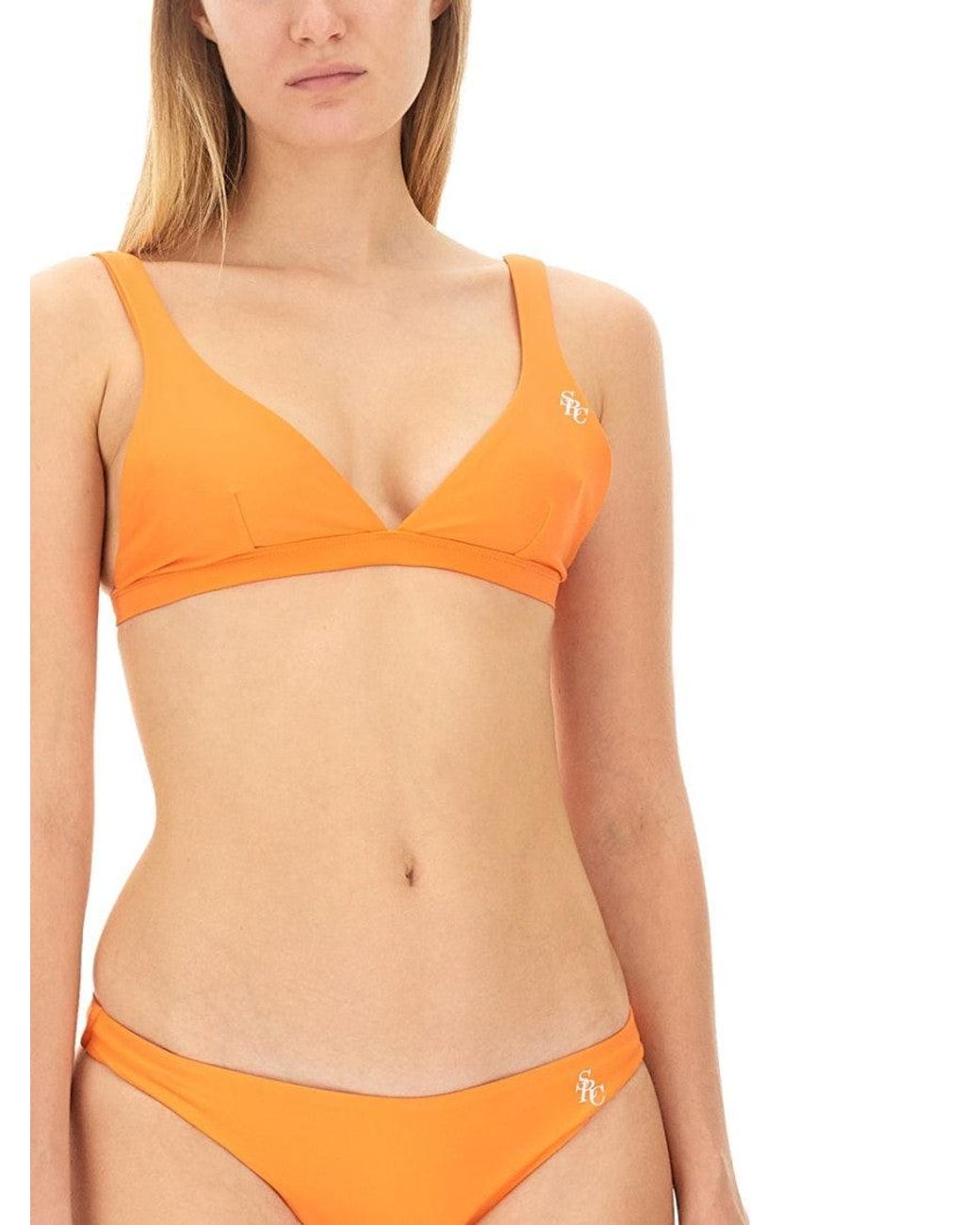 Sporty & Rich Orange Logo Bikini Top Swimwear