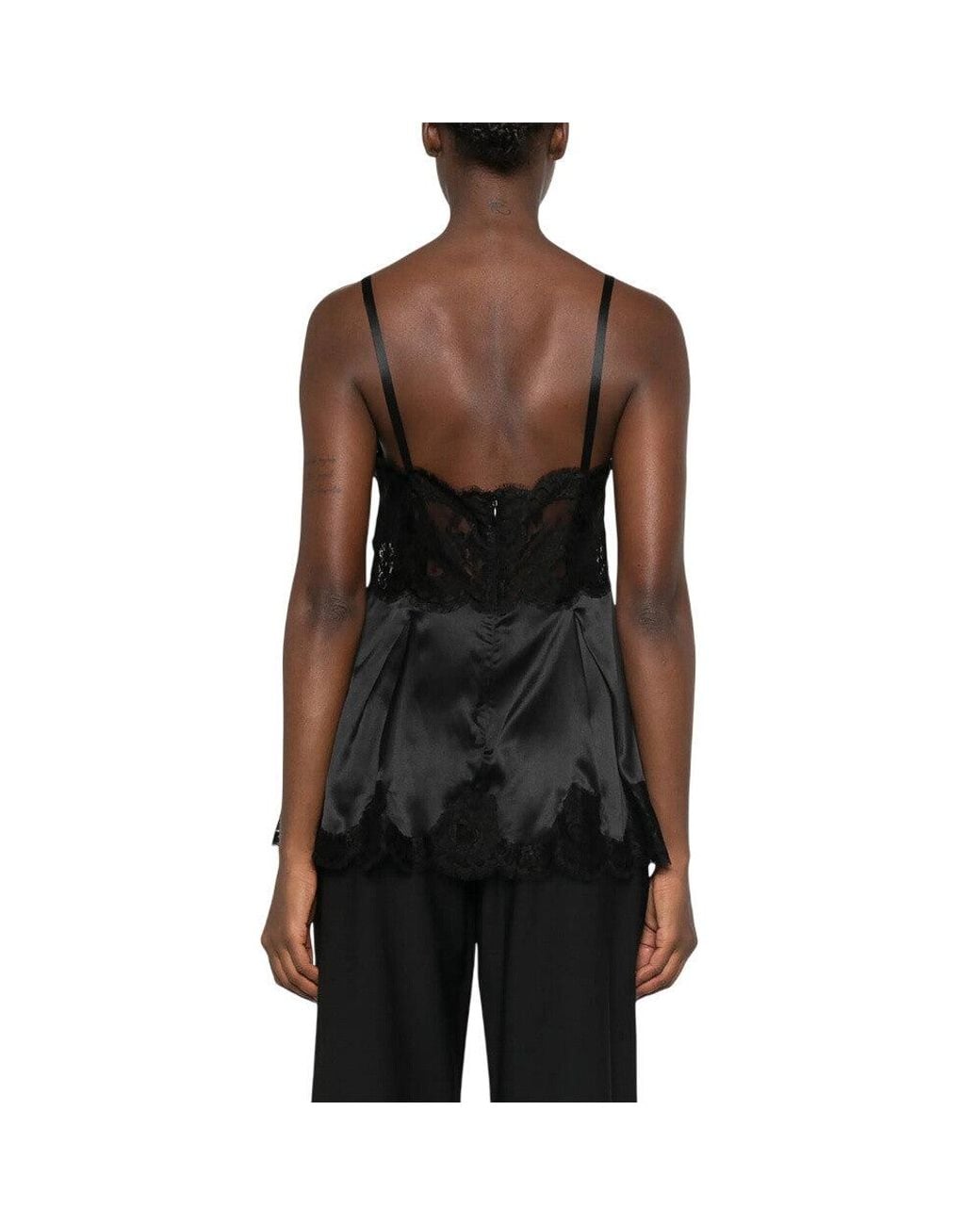 Dolce & Gabbana Black Lace V Neck Top