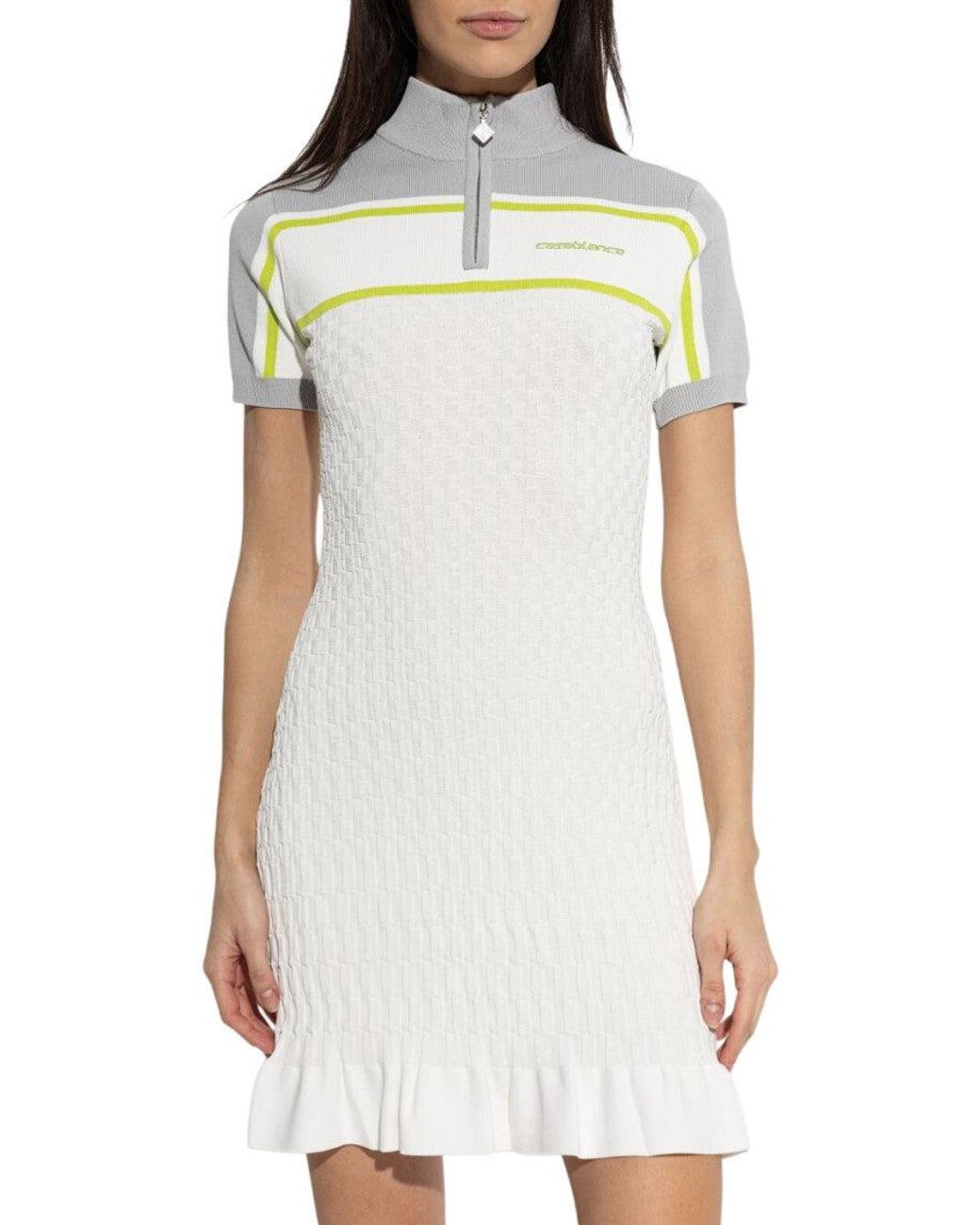 Casablanca White Textured Mock Collar Mini Dress