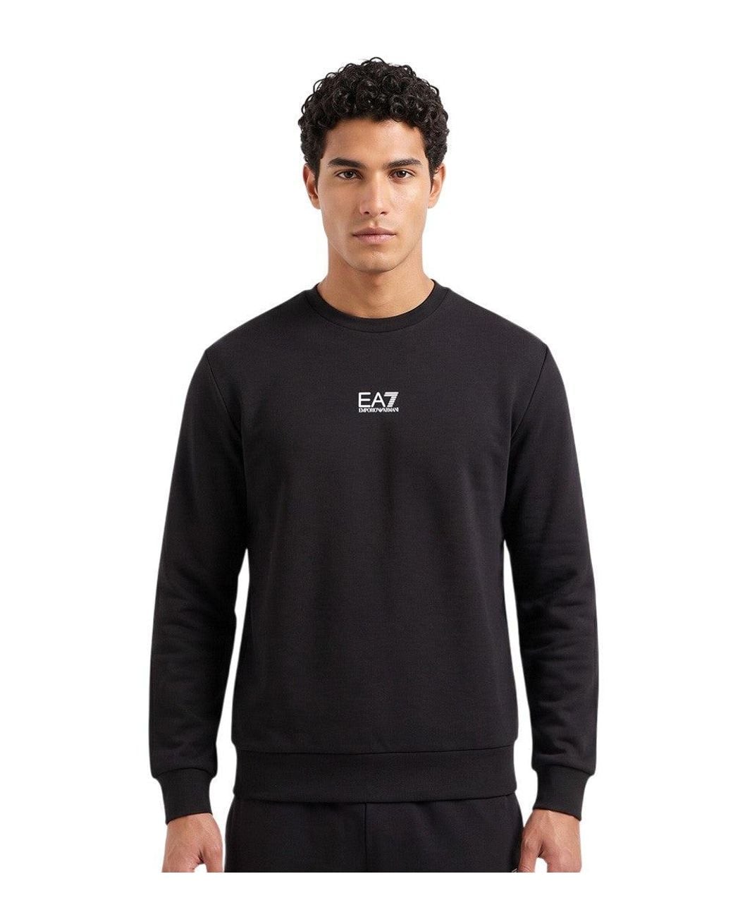 EA7 Black Logo Crew Neck Sweatshirt for men