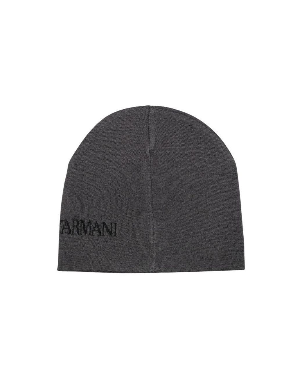 EA7 Black Dark Logo Beanie Cap for men