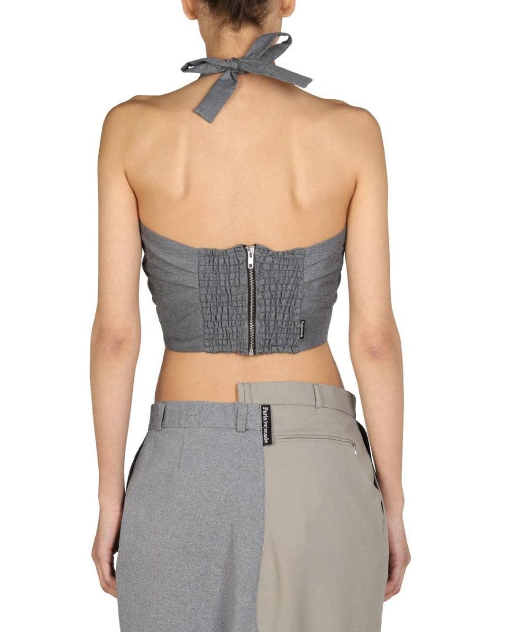 1/OFF Gray Solid Halter Neck Top