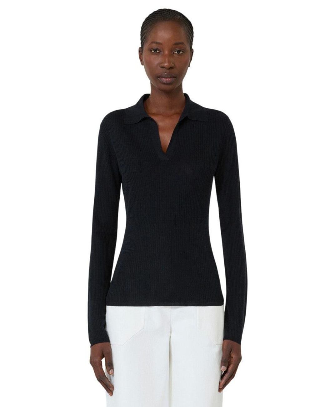 Max Mara Black Knitted Shirt Collar Sweater