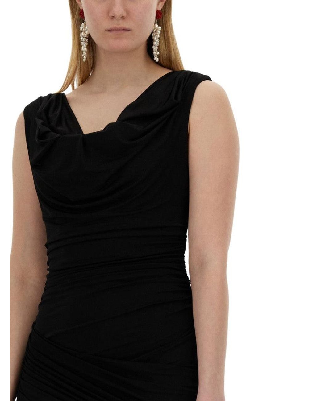 Magda Butrym Black Solid Cowl Neck Mini Dress
