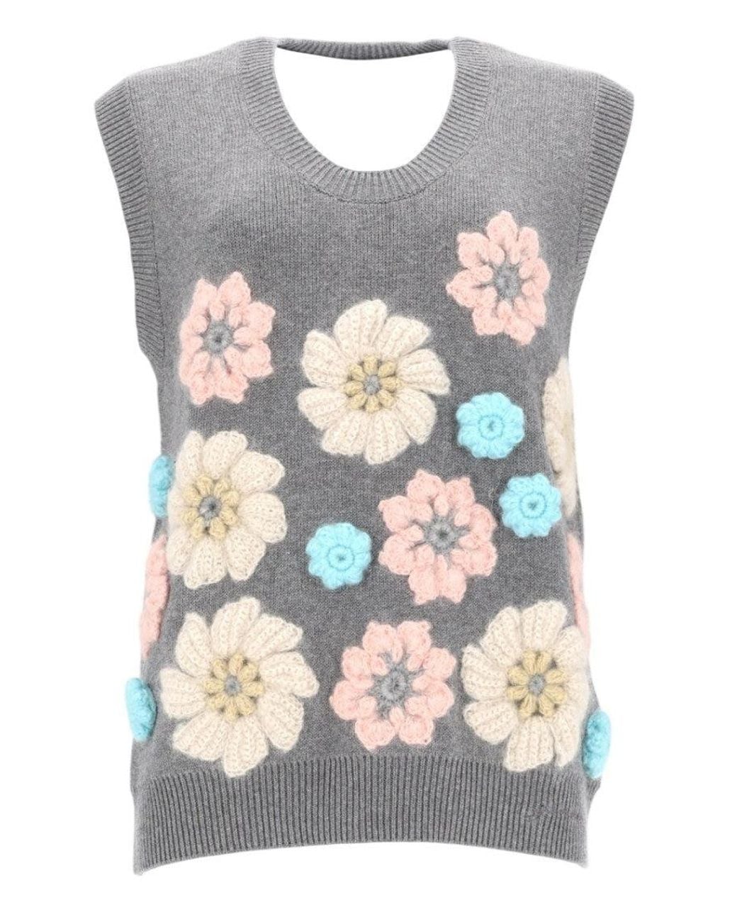 Ganni Gray Floral Round Neck Top