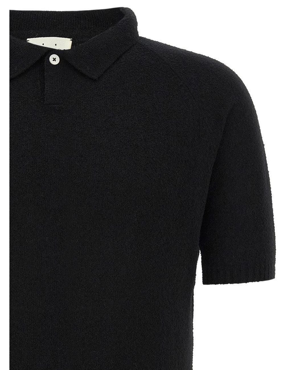 Ma'ry'ya Black Bouclé Cotton Polo Shirt for men