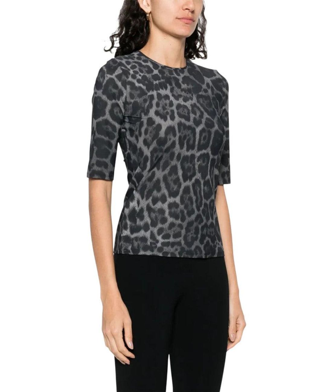 Stella McCartney Gray Animal Print Round Neck Top