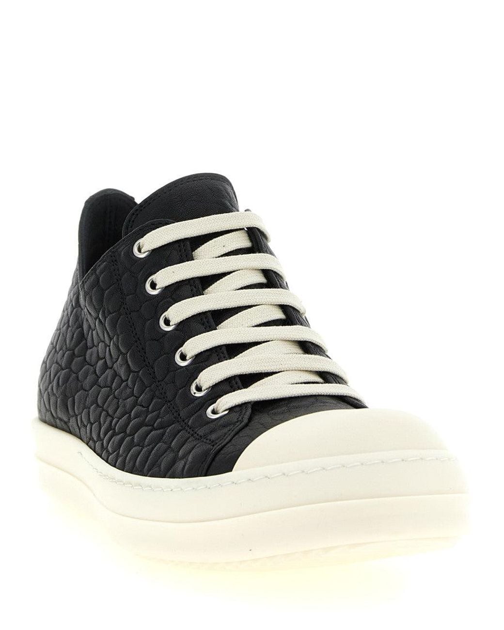 Rick Owens Black Textured Low-Top Sneakers for men