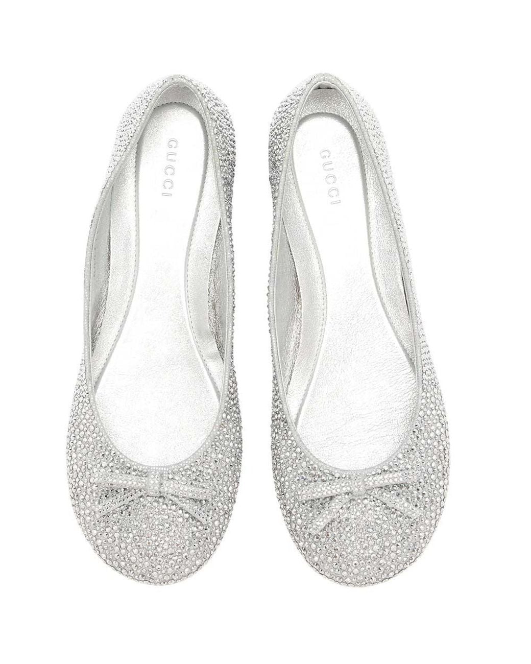 Gucci White Crystal Ballet Flats