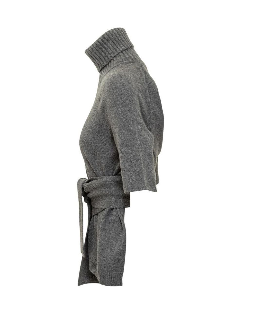 Lanvin Gray Sleeve-Cut Sweater With Belt