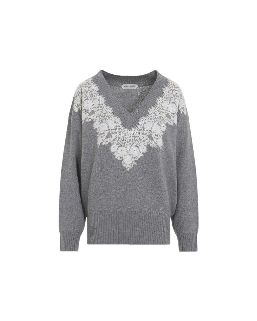Alberta Ferretti Gray V Neck Sweater