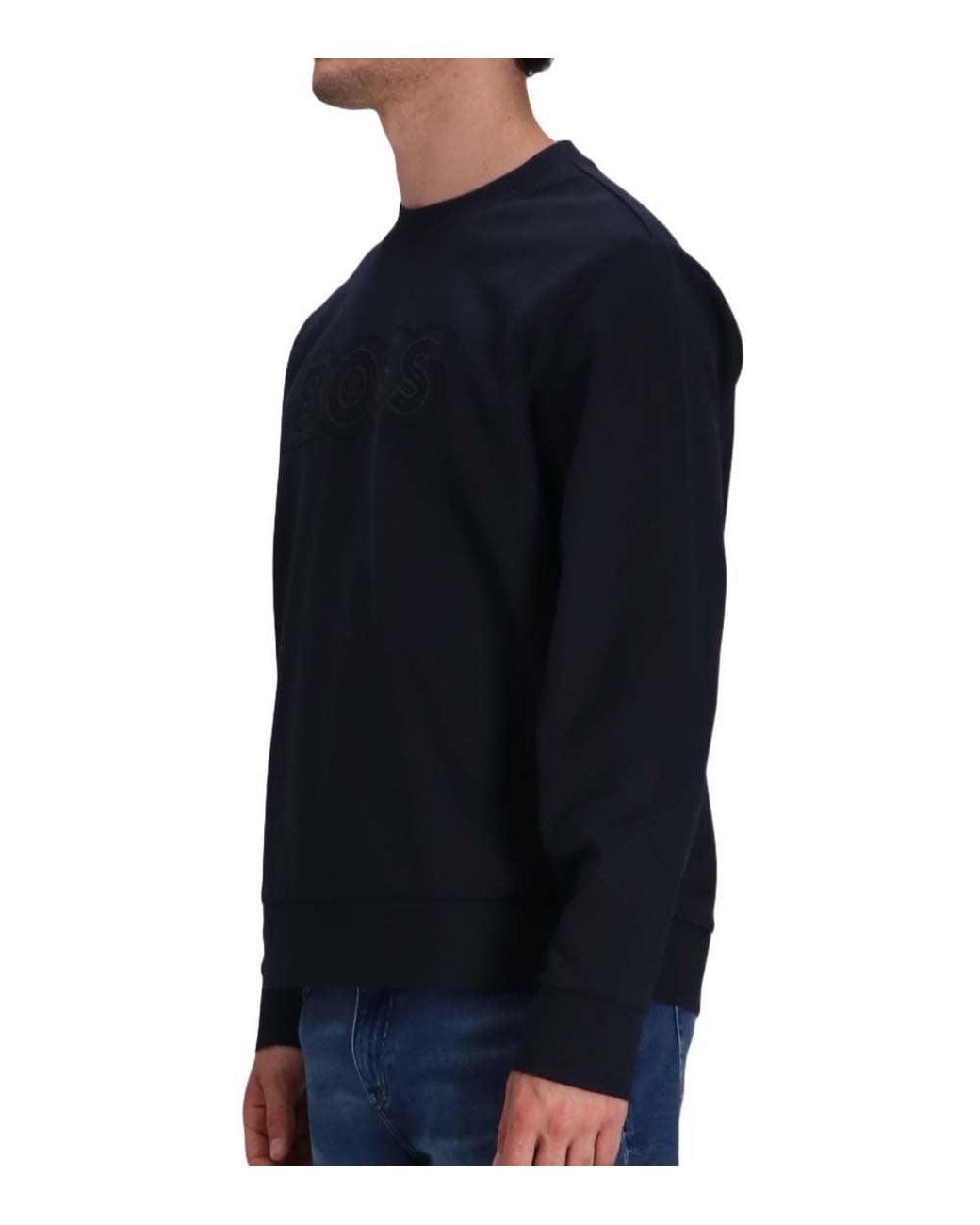 Boss Blue Solid Crew Neck Sweatshirt for men