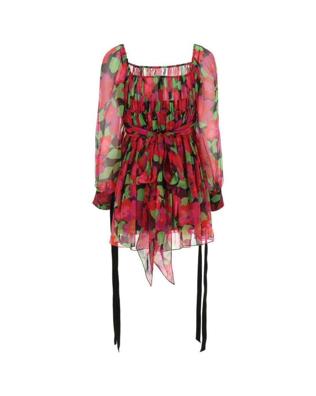 Saint Laurent Red Printed Silk Mini Dress