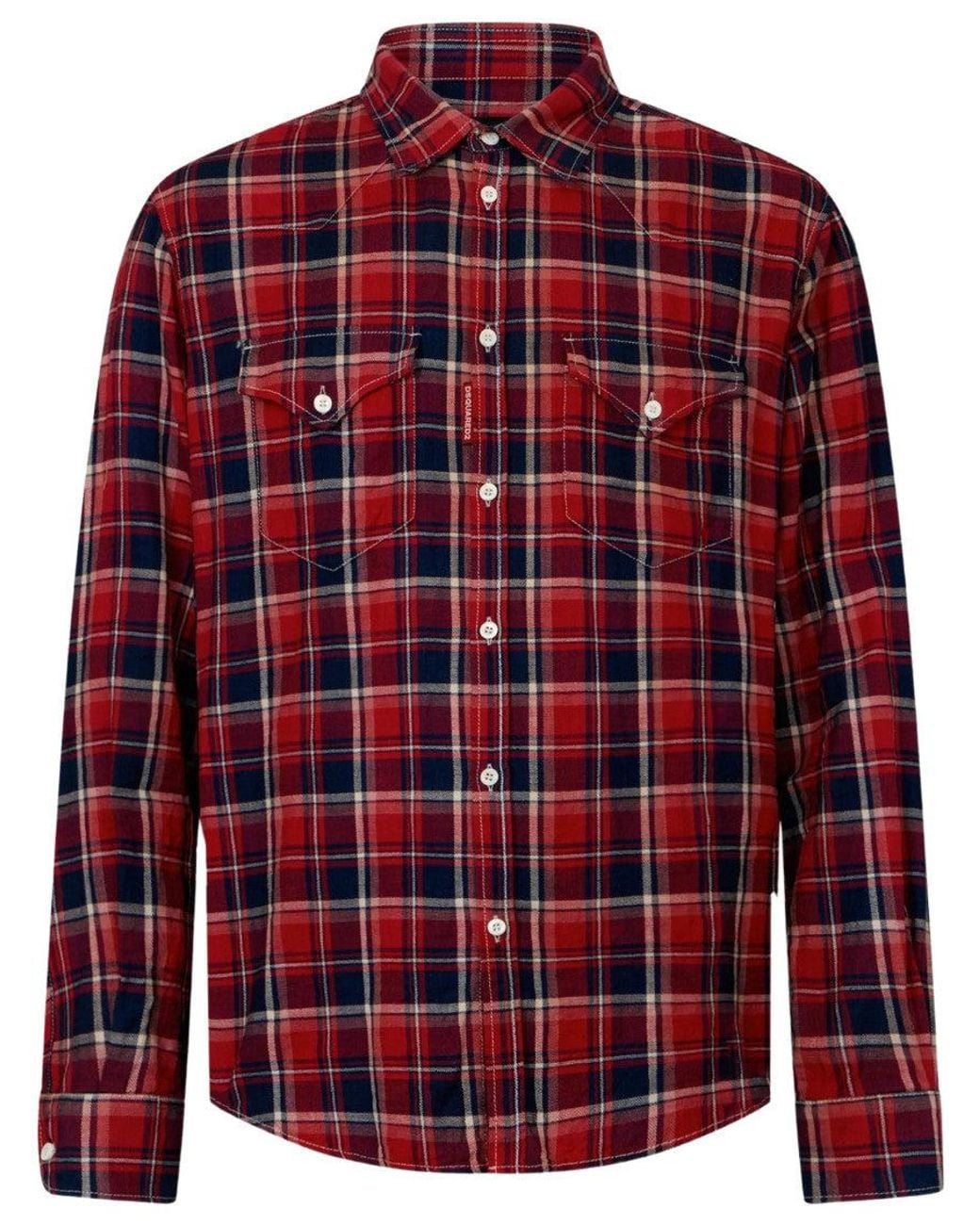 DSquared² Red Classic-Check Western Canadian Shirt for men