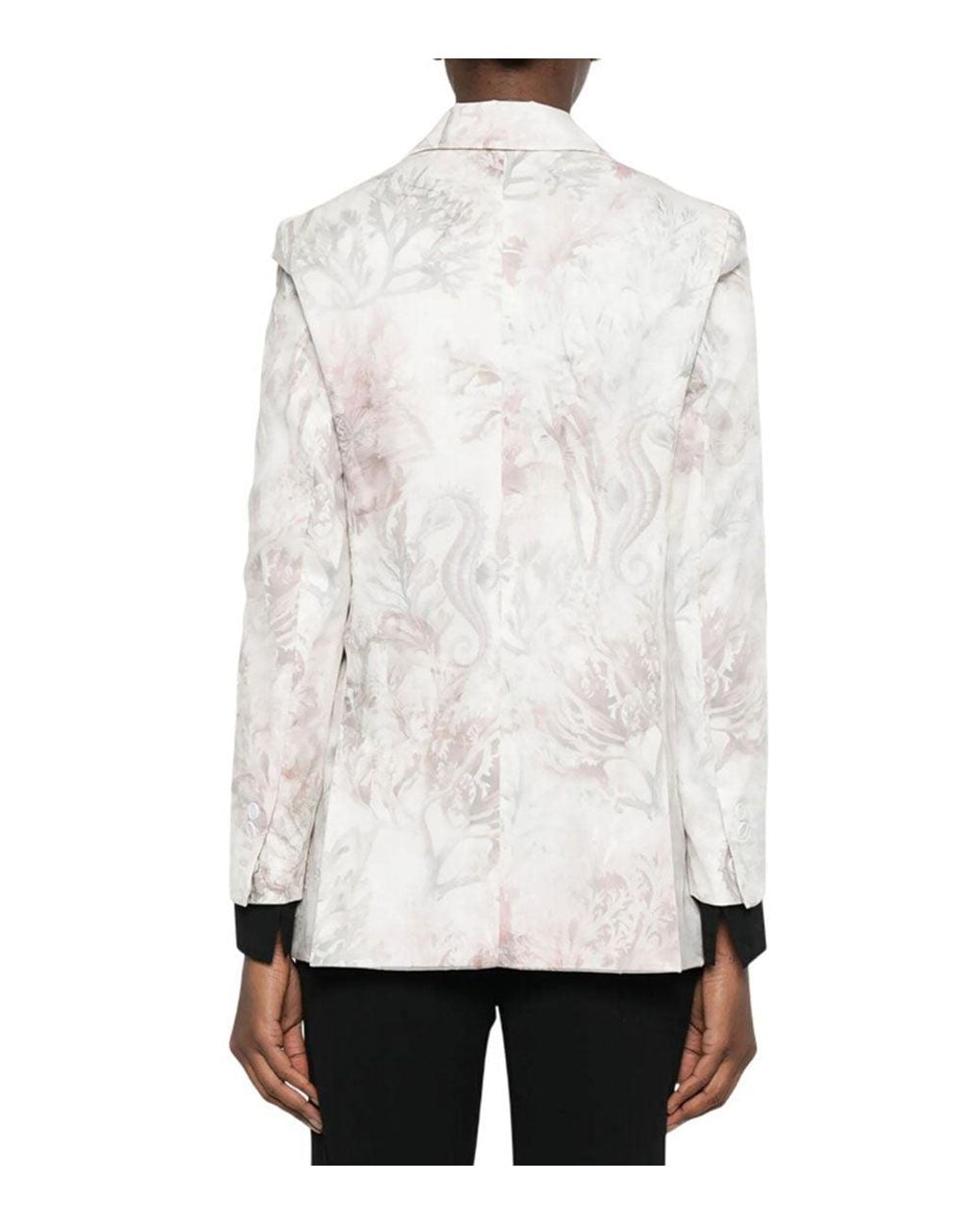 Max Mara White Floral Notched Lapel Blazer