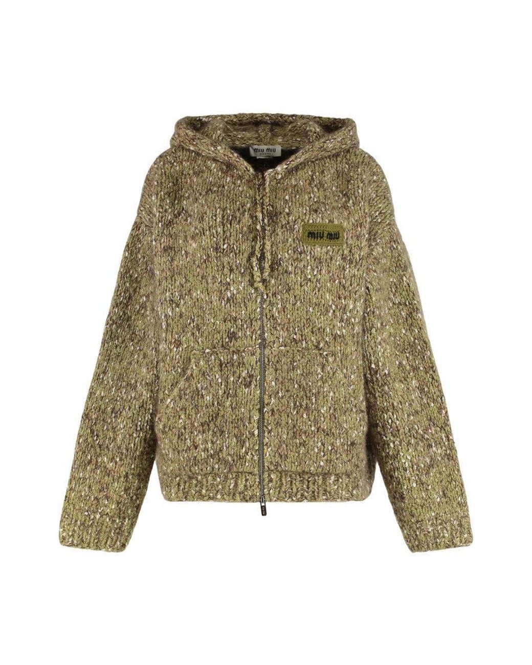 Miu Miu Green Knitted Zip Up Hoodie